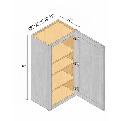 Arbris: W x 09-21 in. D x 12 in. | 30 in. One Door Wall Cabinet | Ready-to-Assemble