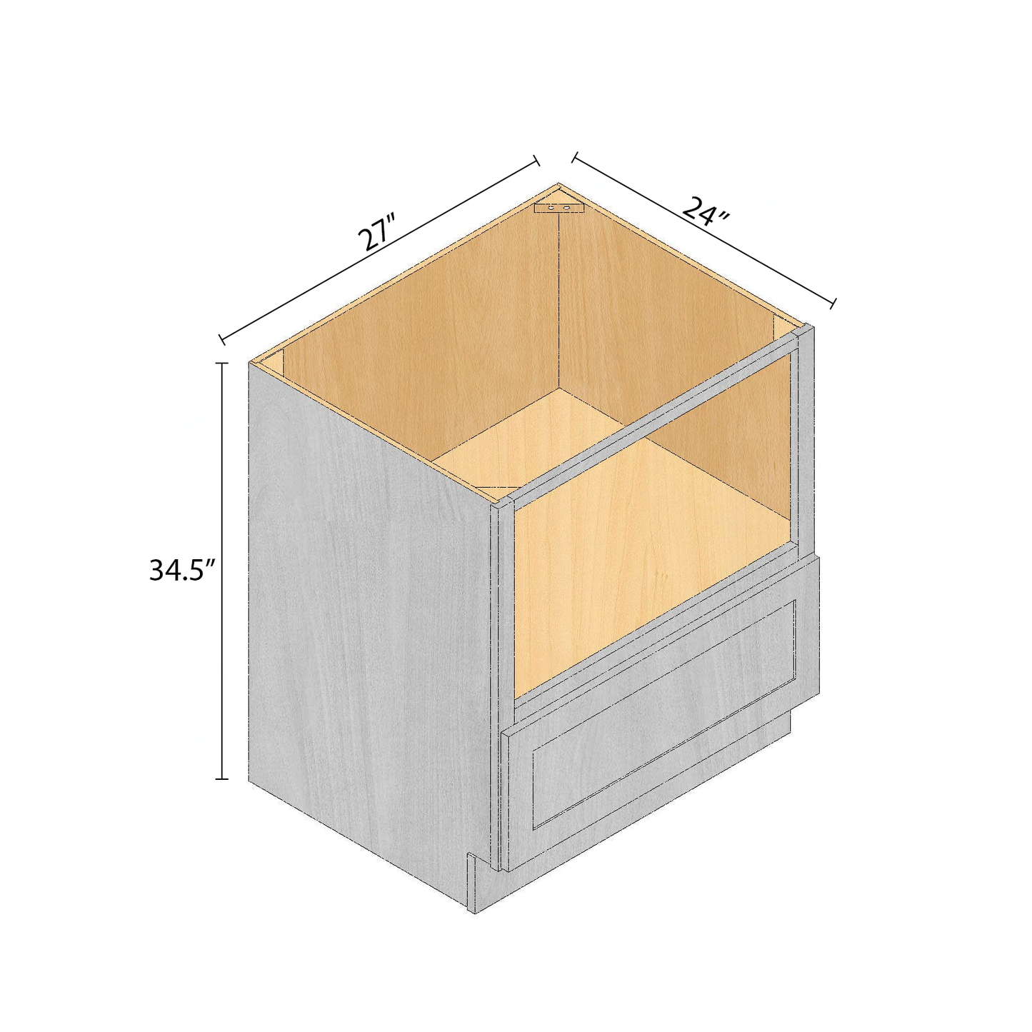 Arbris: W x 27 in. H x 34.5 in. D x 24 in. | Base Microwave Cabinet | Ready-to-Assemble