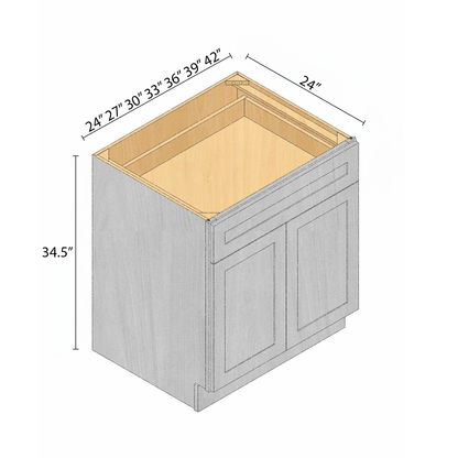 Arbris: W x 24-42 in. H x 34.5 in. D x 24 in. | Double Door Base Cabinet | Ready-to-Assemble